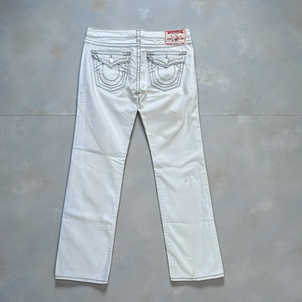 True Religion Mens White Black Contrast Big T Stitch Straight Leg Jeans Size‎ 32